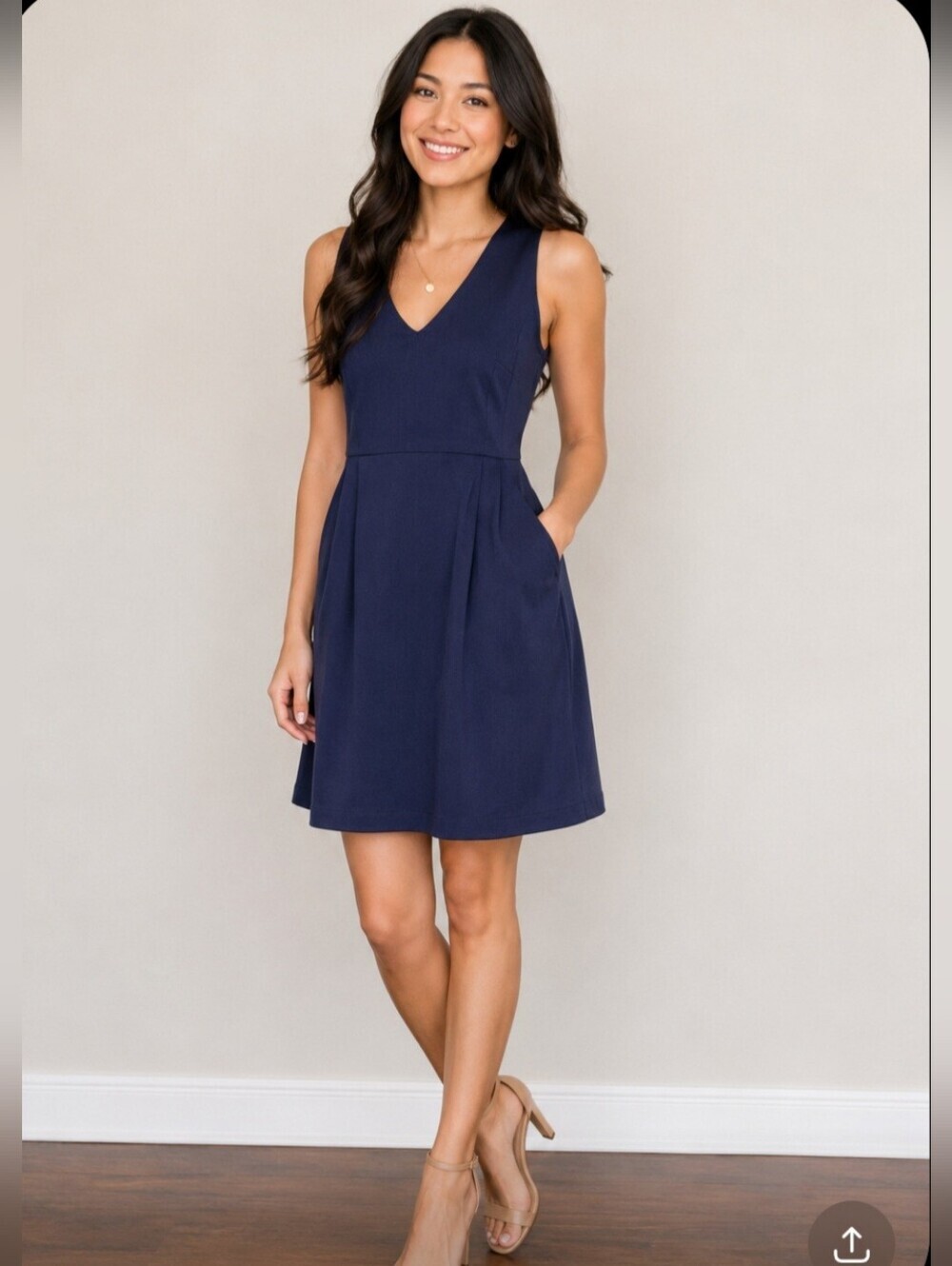 Maison Jules Navy V-Neck Sleeveless Fit-and-Flare Dress